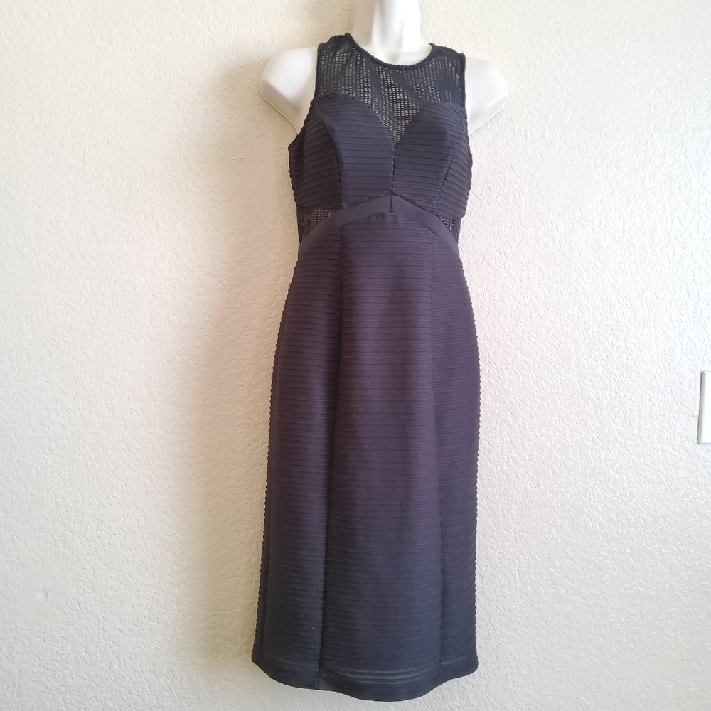 Guess Black Mesh Ribbed Bodycon Sleeveless Dress Size 2 New